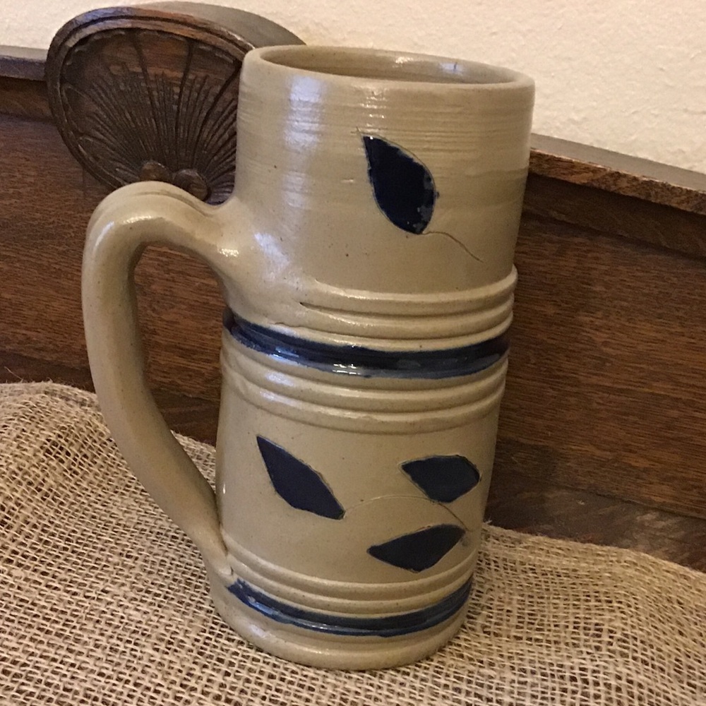 Vintage Salt glaze pottery. Cobslt blue hand painted.